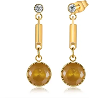 Titanium Faux Citrine Cubic Zirconia Drop Stud Earrings 18K Gold Plated 316L Surgical Stainless Steel Women Ear Stud Hypoallergenic for Senstive Ears Yellow Gemstone Piercing Post Dangle