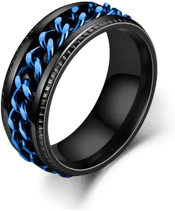 Titanium Steel Rotatable Chain Ring Anxiety Ring for Couples Face Width 8 MM Thick 2MM,Color 5,9