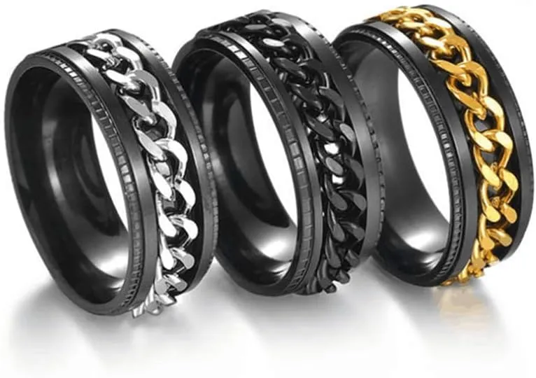 Titanium Steel Rotatable Chain Ring Anxiety Ring for Couples Face Width 8 MM Thick 2MM,Color 5,9