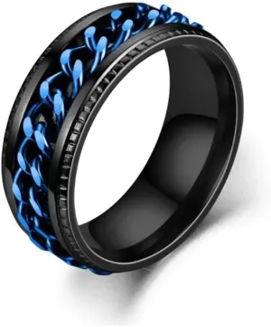 Titanium Steel Rotatable Chain Ring Anxiety Ring for Couples Face Width 8 MM Thick 2MM,Color 5,9
