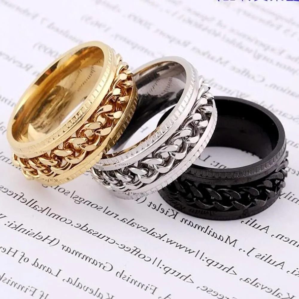 Titanium Steel Rotatable Chain Ring Anxiety Ring for Couples Face Width 8 MM Thick 2MM,Color 5,9