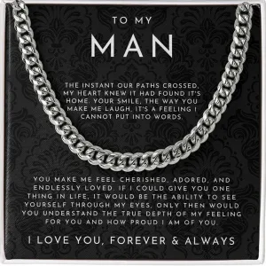 To My Man Necklace - Boyfriend's Valentines Day Gift, Husband Gift - Cuban Chain for Him