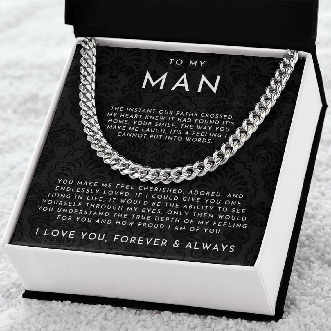 To My Man Necklace - Boyfriend's Valentines Day Gift, Husband Gift - Cuban Chain for Him