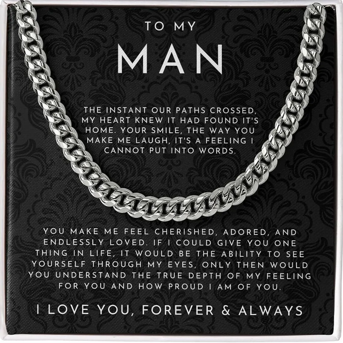 To My Man Necklace - Boyfriend's Valentines Day Gift, Husband Gift - Cuban Chain for Him