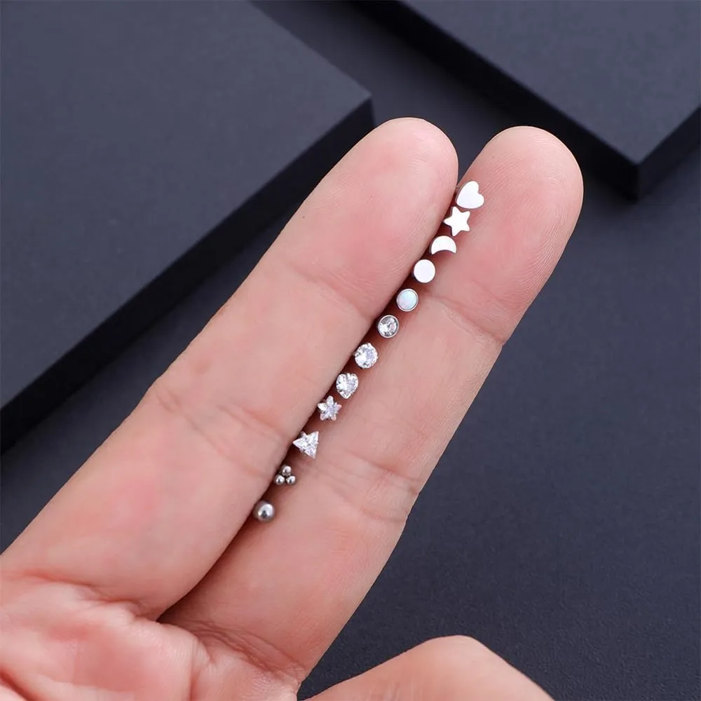 TOPBRIGHT 12Pcs 16G 18G Flat Back Earrings 316L Surgical Steel Threadless Tragus Cartilage Nose Stud Push Pin Lip Stud Rings Medusa Piercing Jewelry Hypoallergenic for Women Men