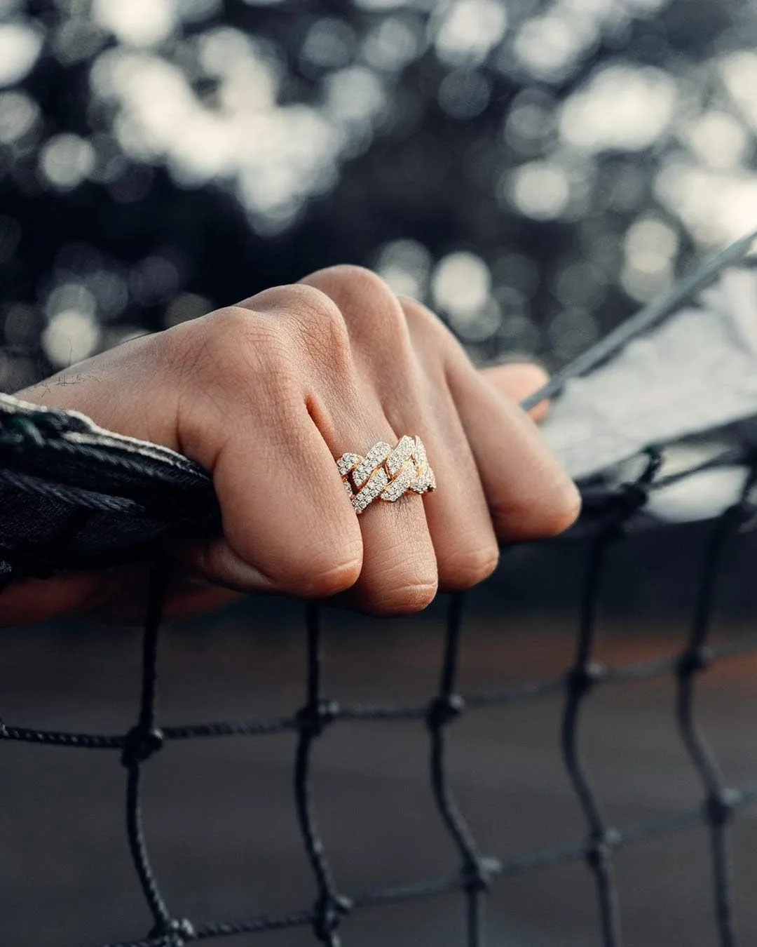 TOPGRILLZ Engagement Ring Men Gold Cuban Link Ring Wedding Band Iced Out 14K Gold Plated 14mm Punk Cubic Zirconia Gold Jewelry Gifts