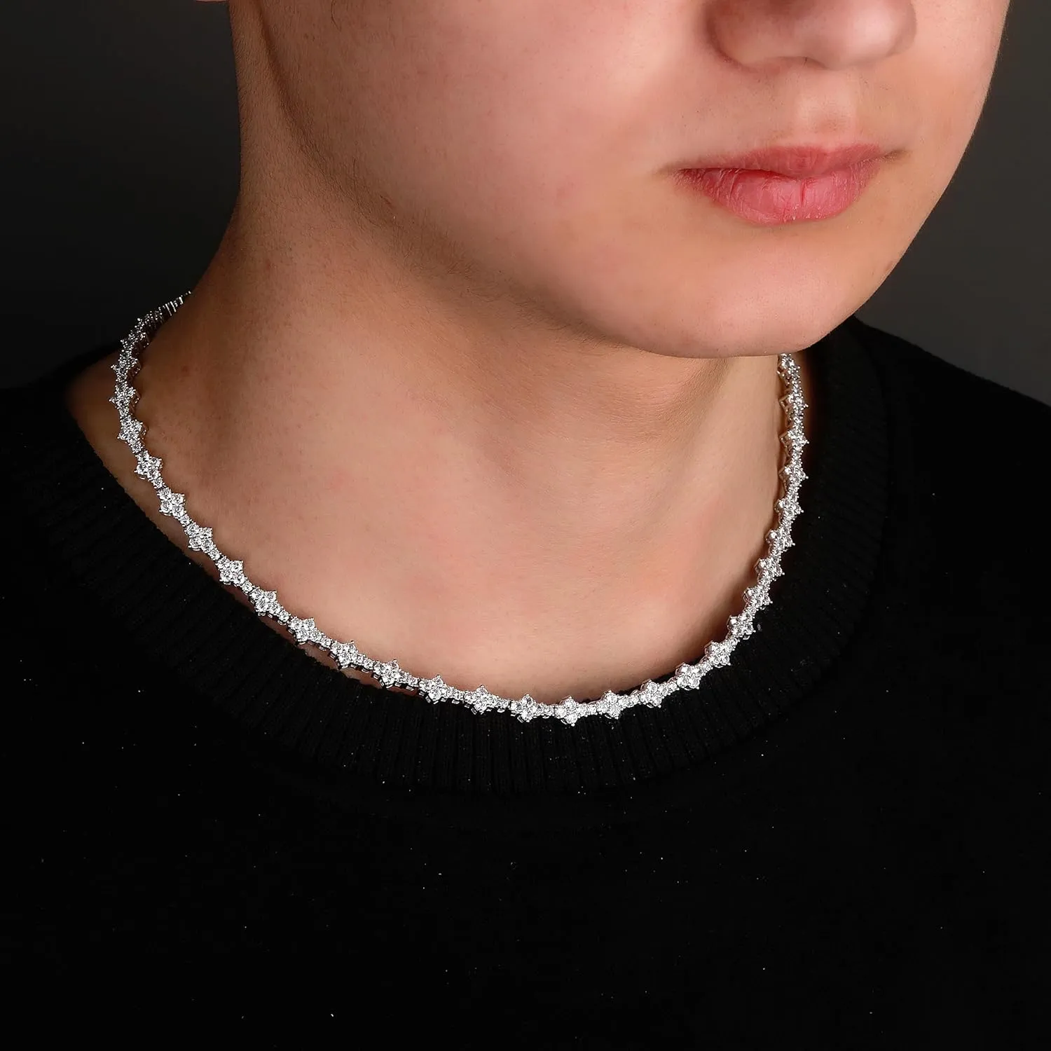 TOPGRILLZ Gold Tennis Necklace for Women Silver Choker Necklace 14K Gold Plated 7mm Simulated Cubic Zirconia Diamond Tennis Link Chain Birthday Gift for Women 16/18/20/22