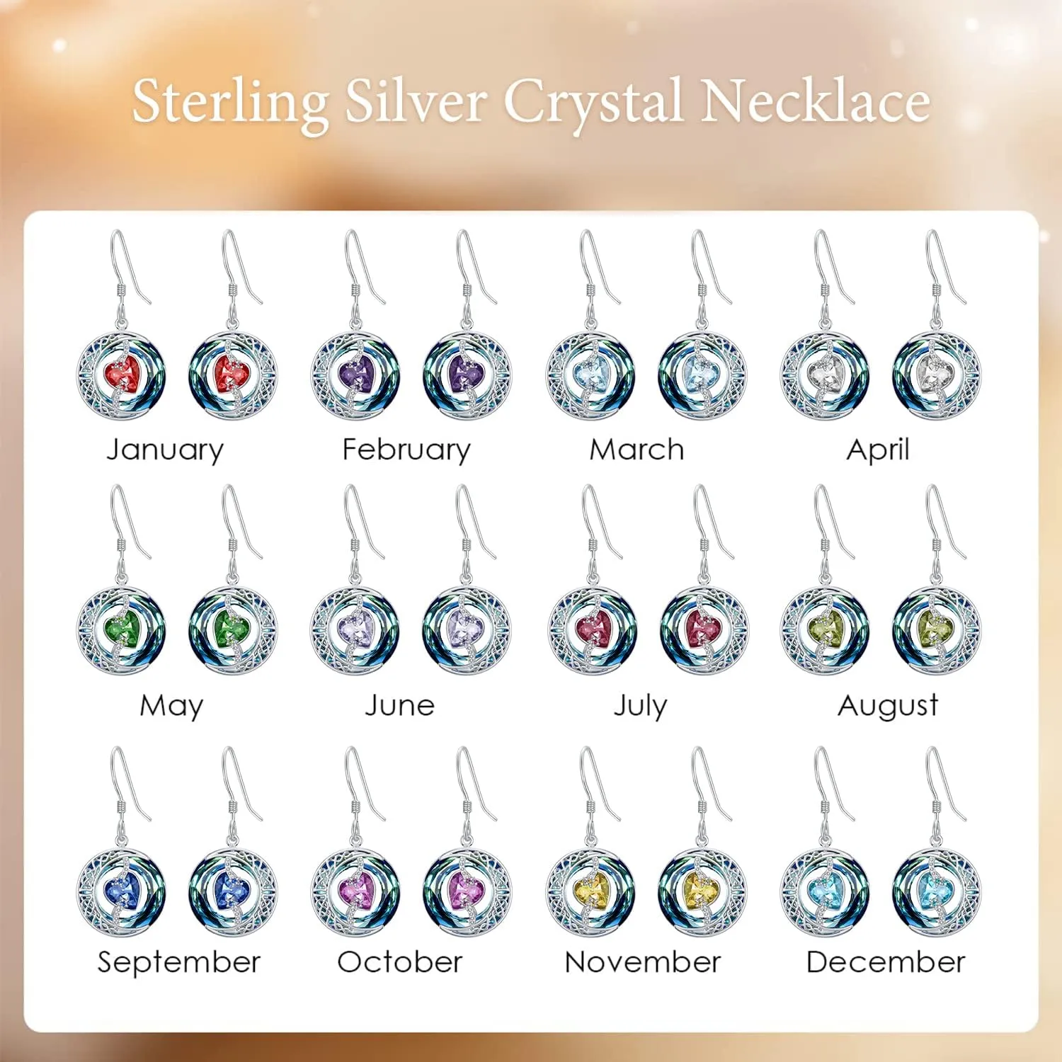 TOUPOP Birthstone Earrings for Women 925 Sterling Silver Moon and Star Drop Dangle Earrings Blue Circle Crystal Jewelry Birthday Mothers Day Christmas Gifts for Her Mom