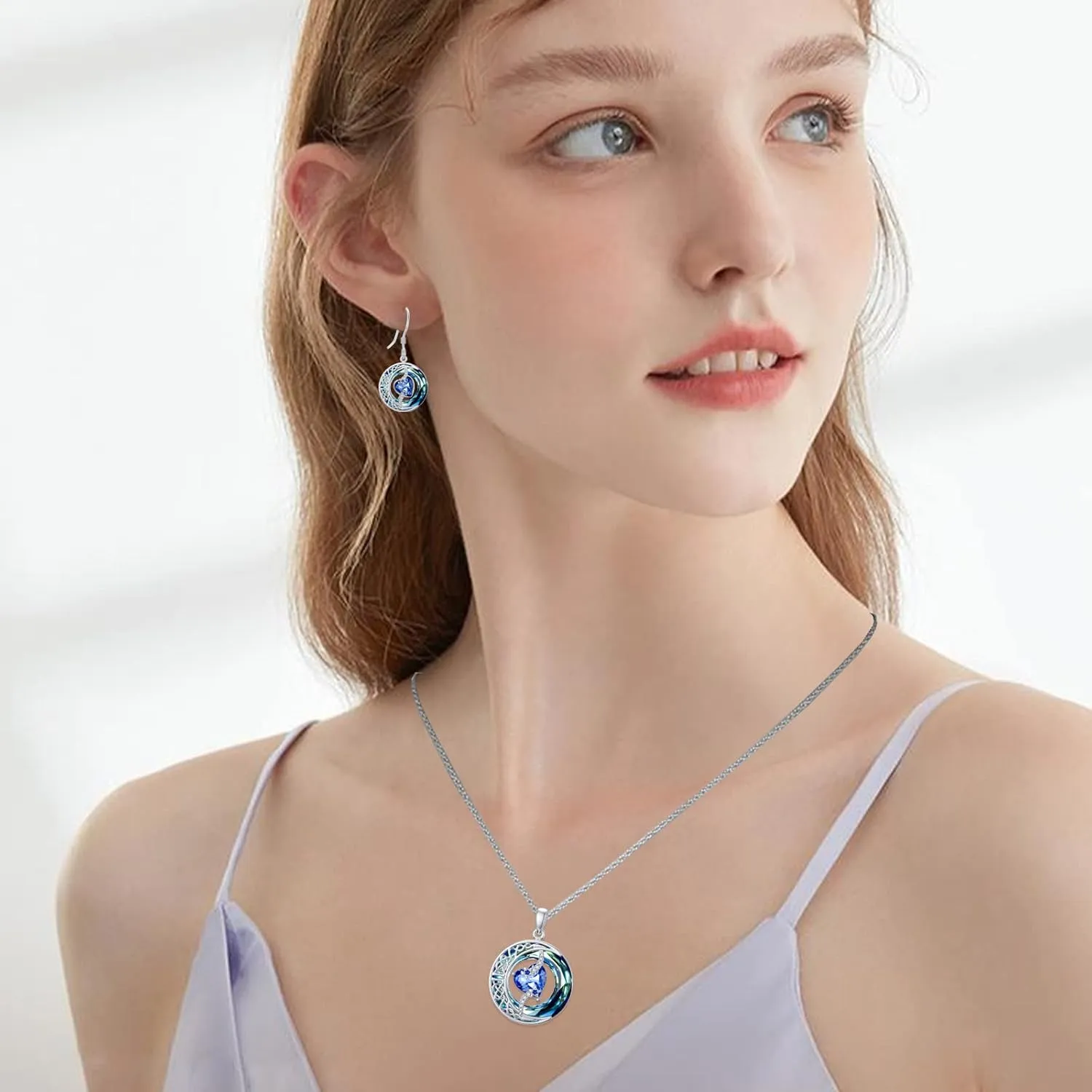 TOUPOP Birthstone Earrings for Women 925 Sterling Silver Moon and Star Drop Dangle Earrings Blue Circle Crystal Jewelry Birthday Mothers Day Christmas Gifts for Her Mom