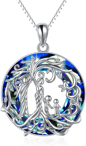 TOUPOP Gifts for Mom, Mothers and Daughter/Son Necklace, 925 Sterling Silver Tree of Life Pendant Family Crystal Jewelry Birthday Christmas Gifts for Women Mother Grandma Wife
