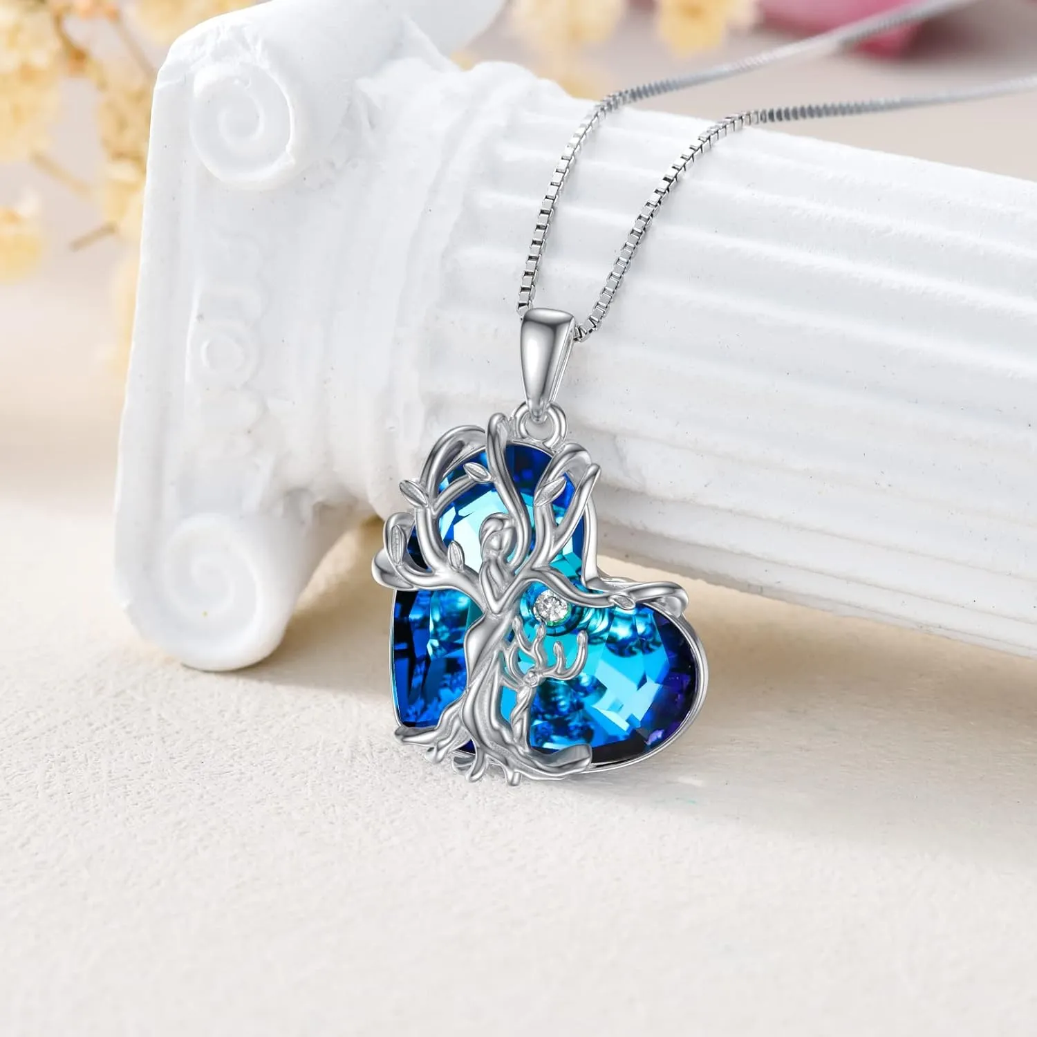 TOUPOP Gifts for Mom, Mothers and Daughter/Son Necklace, 925 Sterling Silver Tree of Life Pendant Family Crystal Jewelry Birthday Christmas Gifts for Women Mother Grandma Wife