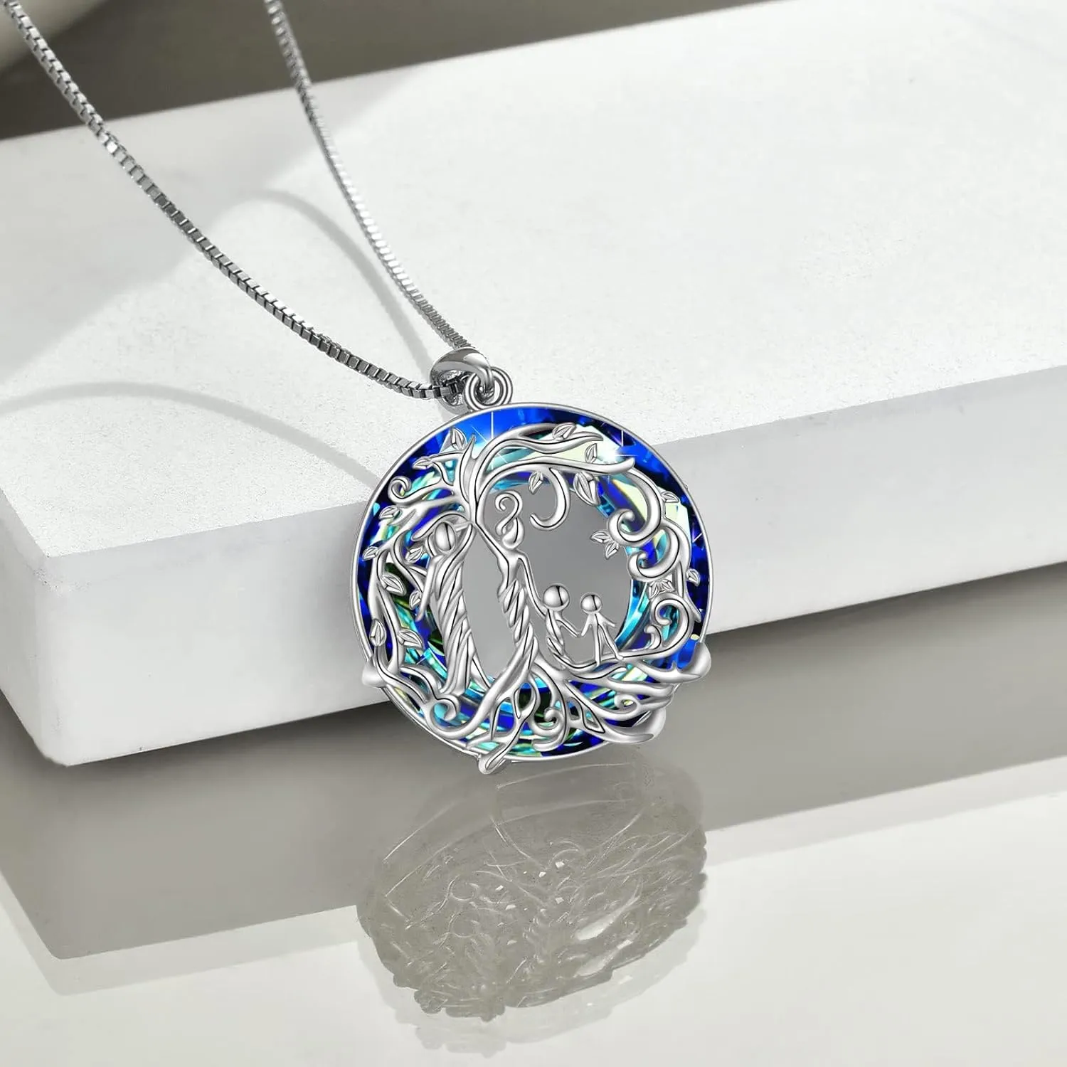 TOUPOP Gifts for Mom, Mothers and Daughter/Son Necklace, 925 Sterling Silver Tree of Life Pendant Family Crystal Jewelry Birthday Christmas Gifts for Women Mother Grandma Wife