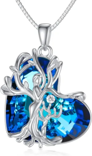 TOUPOP Gifts for Mom, Mothers and Daughter/Son Necklace, 925 Sterling Silver Tree of Life Pendant Family Crystal Jewelry Birthday Christmas Gifts for Women Mother Grandma Wife