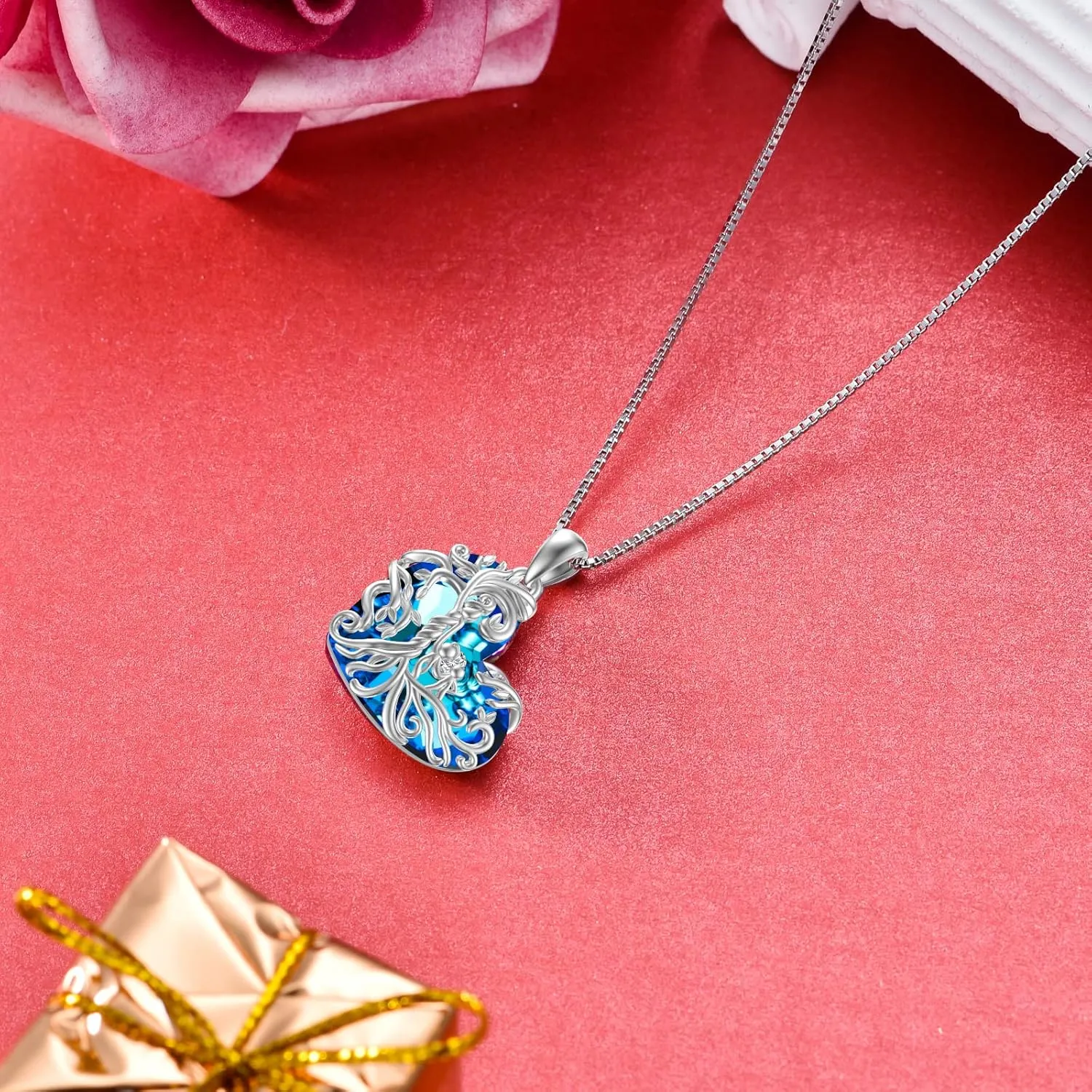 TOUPOP Gifts for Mom, Mothers and Daughter/Son Necklace, 925 Sterling Silver Tree of Life Pendant Family Crystal Jewelry Birthday Christmas Gifts for Women Mother Grandma Wife