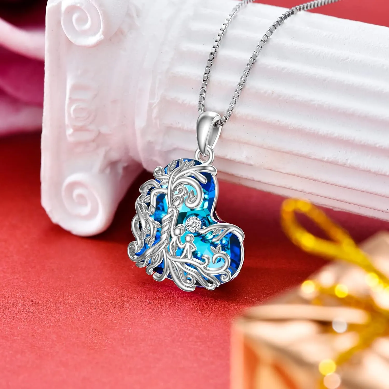 TOUPOP Gifts for Mom, Mothers and Daughter/Son Necklace, 925 Sterling Silver Tree of Life Pendant Family Crystal Jewelry Birthday Christmas Gifts for Women Mother Grandma Wife