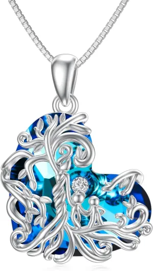 TOUPOP Gifts for Mom, Mothers and Daughter/Son Necklace, 925 Sterling Silver Tree of Life Pendant Family Crystal Jewelry Birthday Christmas Gifts for Women Mother Grandma Wife