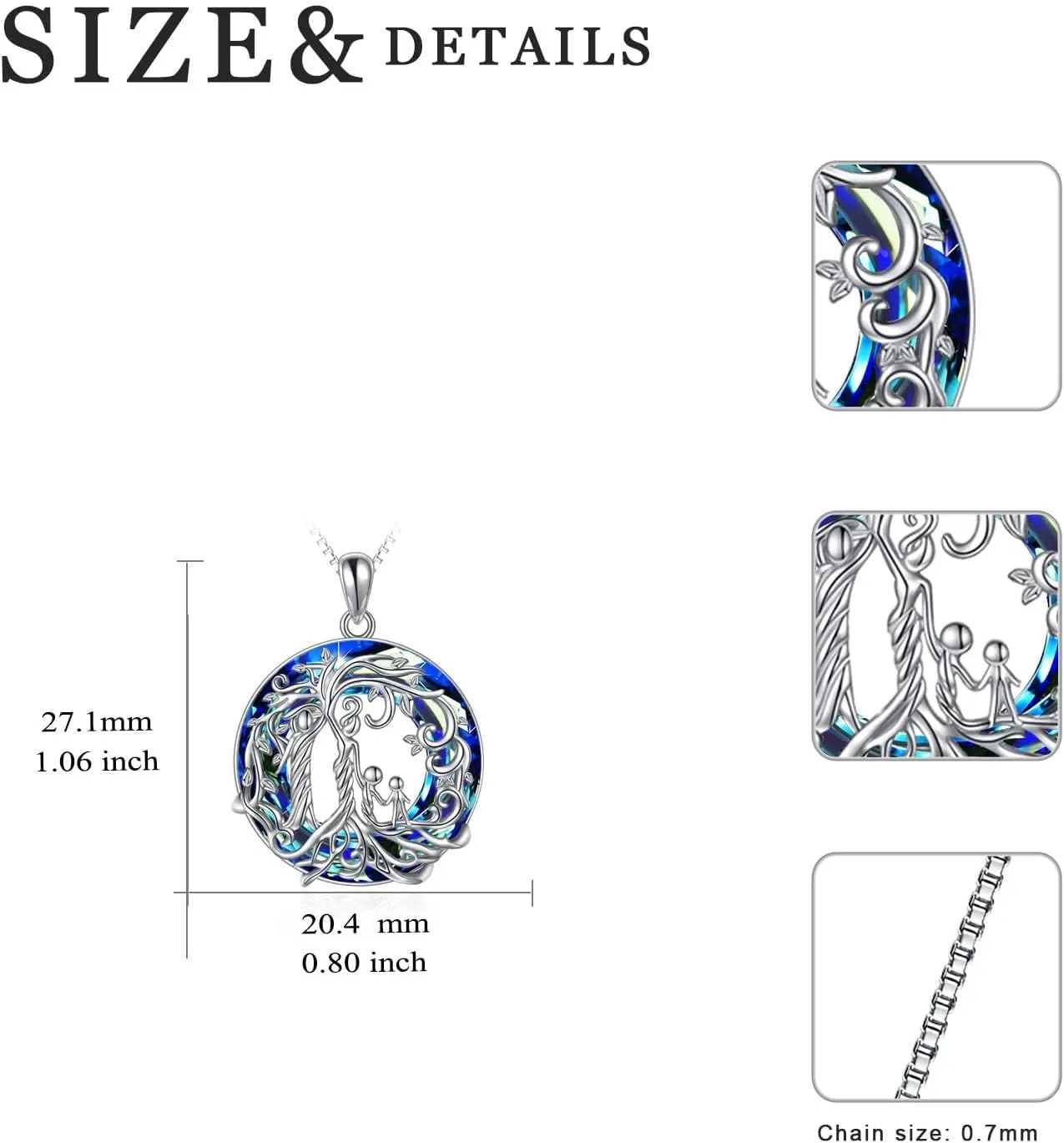 TOUPOP Gifts for Mom, Mothers and Daughter/Son Necklace, 925 Sterling Silver Tree of Life Pendant Family Crystal Jewelry Birthday Christmas Gifts for Women Mother Grandma Wife