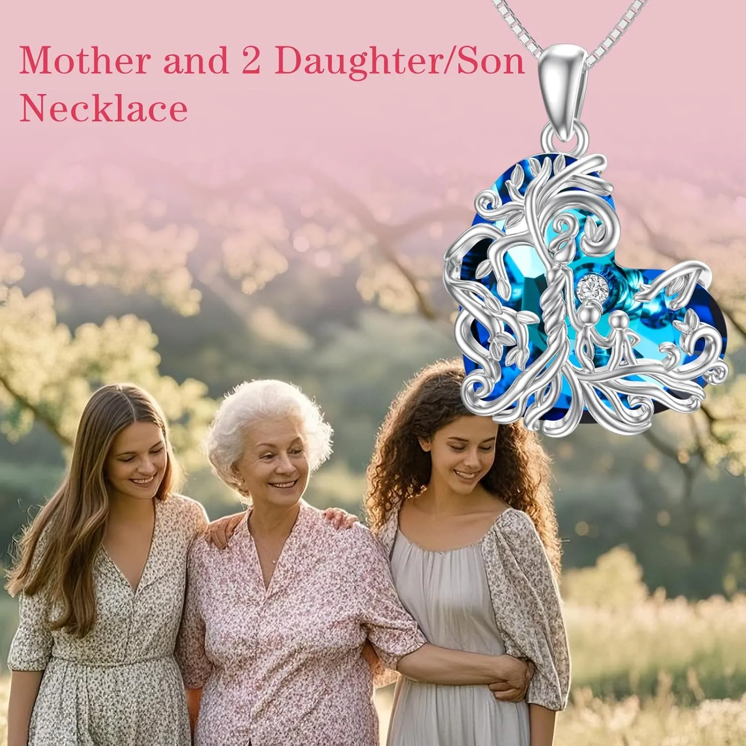 TOUPOP Gifts for Mom, Mothers and Daughter/Son Necklace, 925 Sterling Silver Tree of Life Pendant Family Crystal Jewelry Birthday Christmas Gifts for Women Mother Grandma Wife
