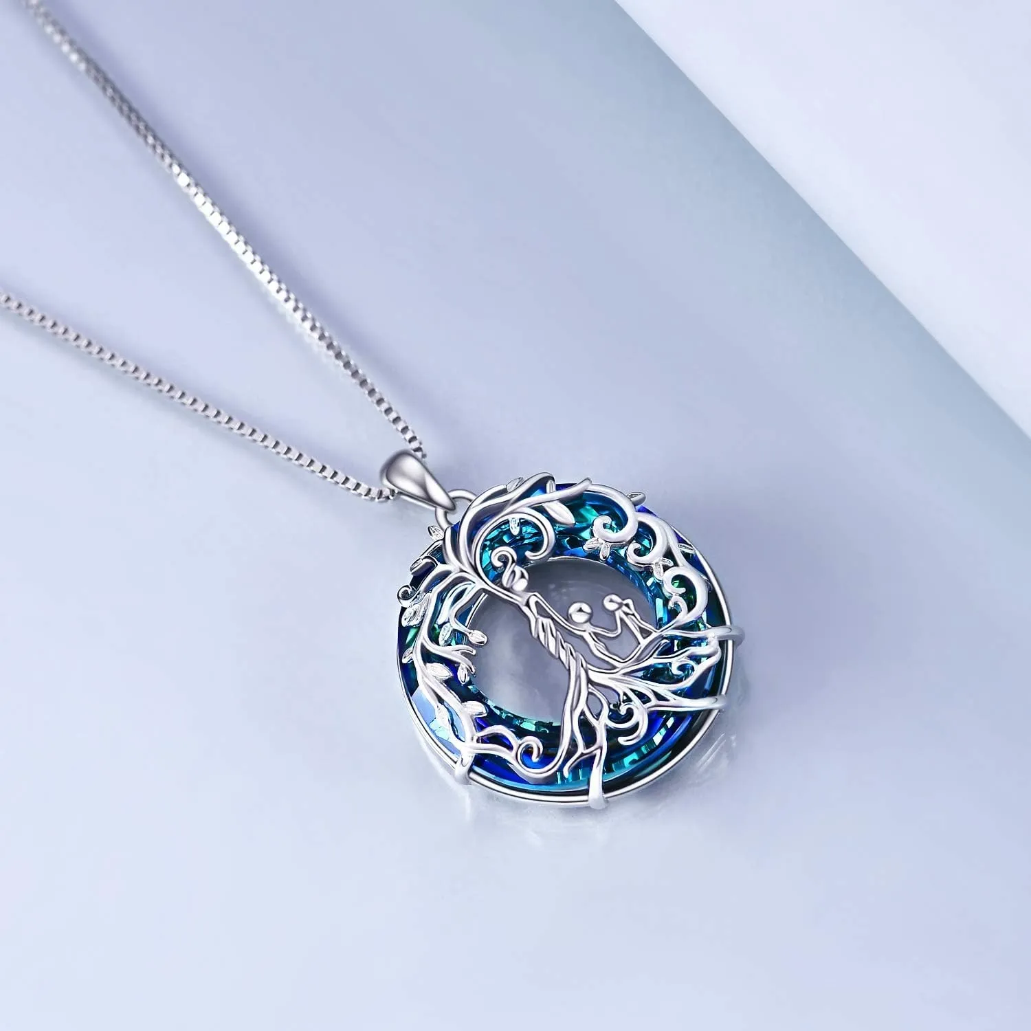 TOUPOP Gifts for Mom, Mothers and Daughter/Son Necklace, 925 Sterling Silver Tree of Life Pendant Family Crystal Jewelry Birthday Christmas Gifts for Women Mother Grandma Wife