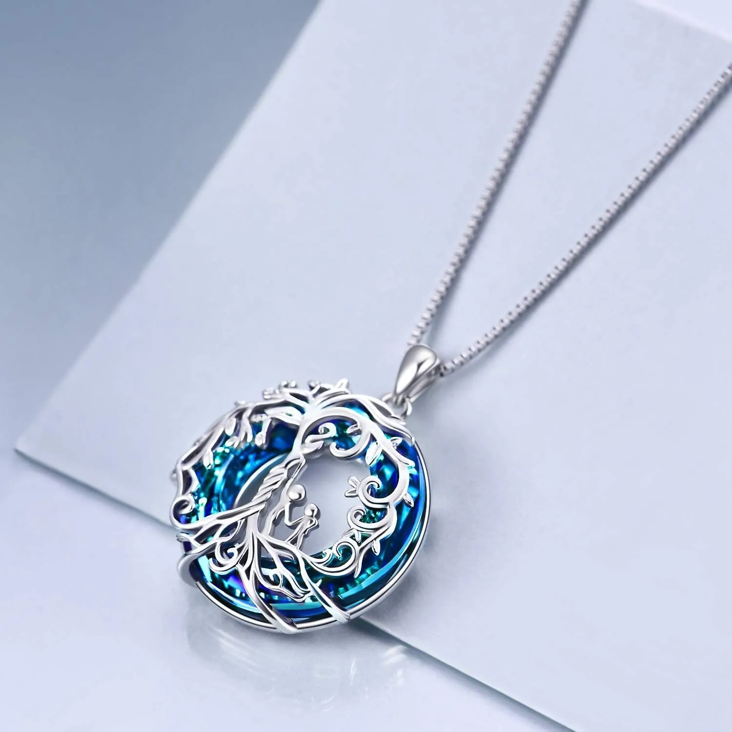 TOUPOP Gifts for Mom, Mothers and Daughter/Son Necklace, 925 Sterling Silver Tree of Life Pendant Family Crystal Jewelry Birthday Christmas Gifts for Women Mother Grandma Wife
