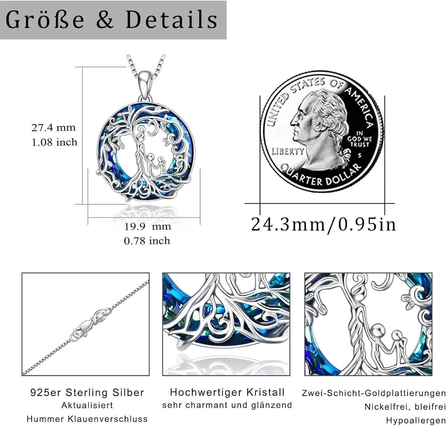 TOUPOP Gifts for Mom, Mothers and Daughter/Son Necklace, 925 Sterling Silver Tree of Life Pendant Family Crystal Jewelry Birthday Christmas Gifts for Women Mother Grandma Wife