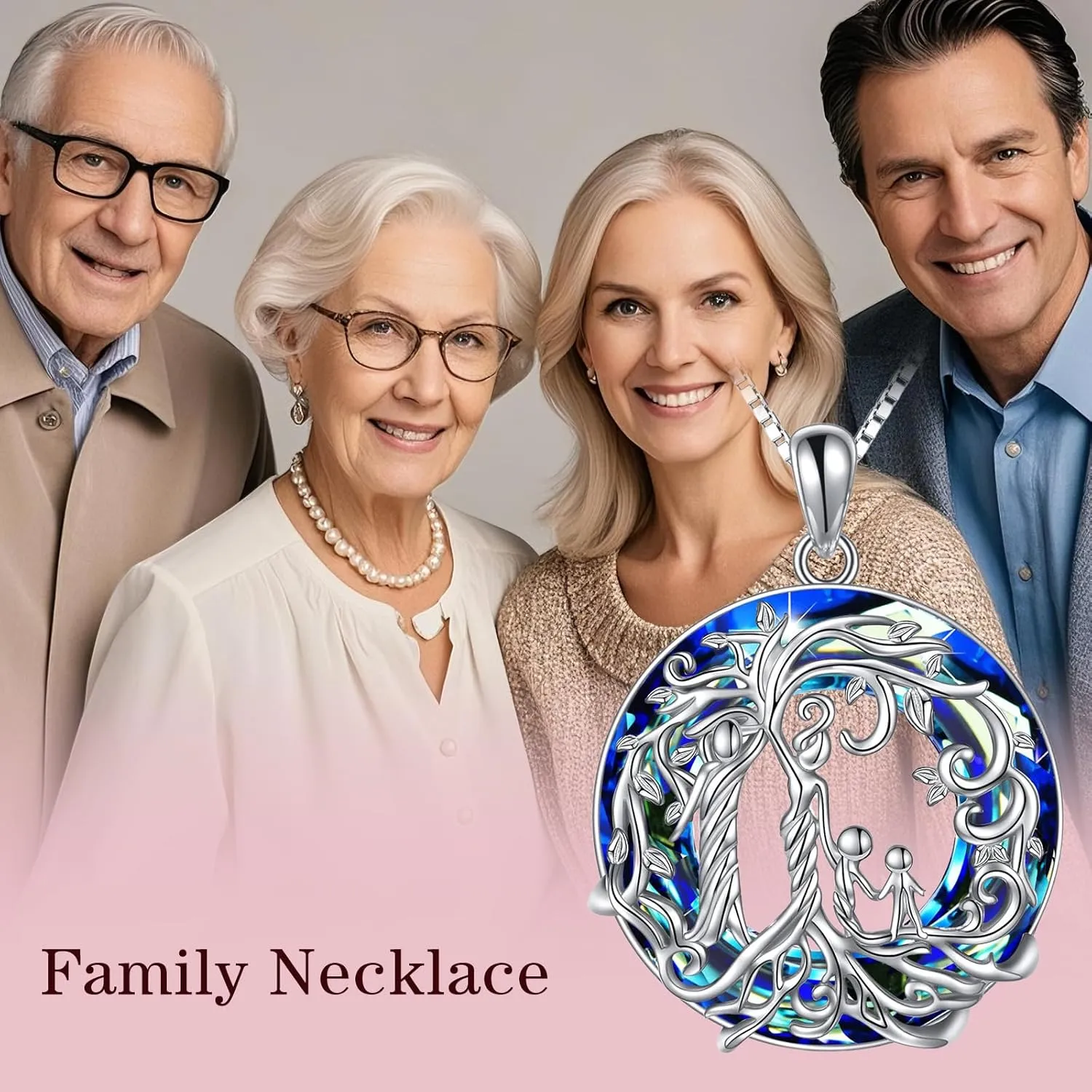 TOUPOP Gifts for Mom, Mothers and Daughter/Son Necklace, 925 Sterling Silver Tree of Life Pendant Family Crystal Jewelry Birthday Christmas Gifts for Women Mother Grandma Wife