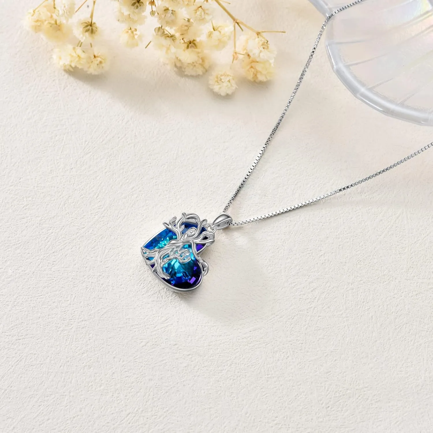 TOUPOP Gifts for Mom, Mothers and Daughter/Son Necklace, 925 Sterling Silver Tree of Life Pendant Family Crystal Jewelry Birthday Christmas Gifts for Women Mother Grandma Wife