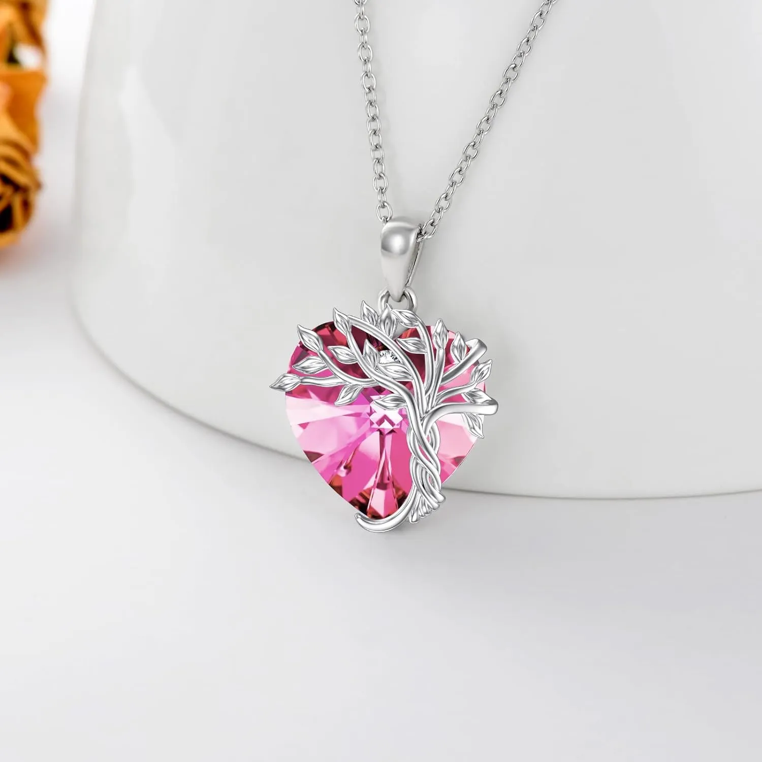 TOUPOP Heart Tree of Life for Necklace Women 925 Sterling Silver Family Tree Crystal Pendant Birthstone Jewelry Birthday Mothers Day Gifts for Mom Wife Her