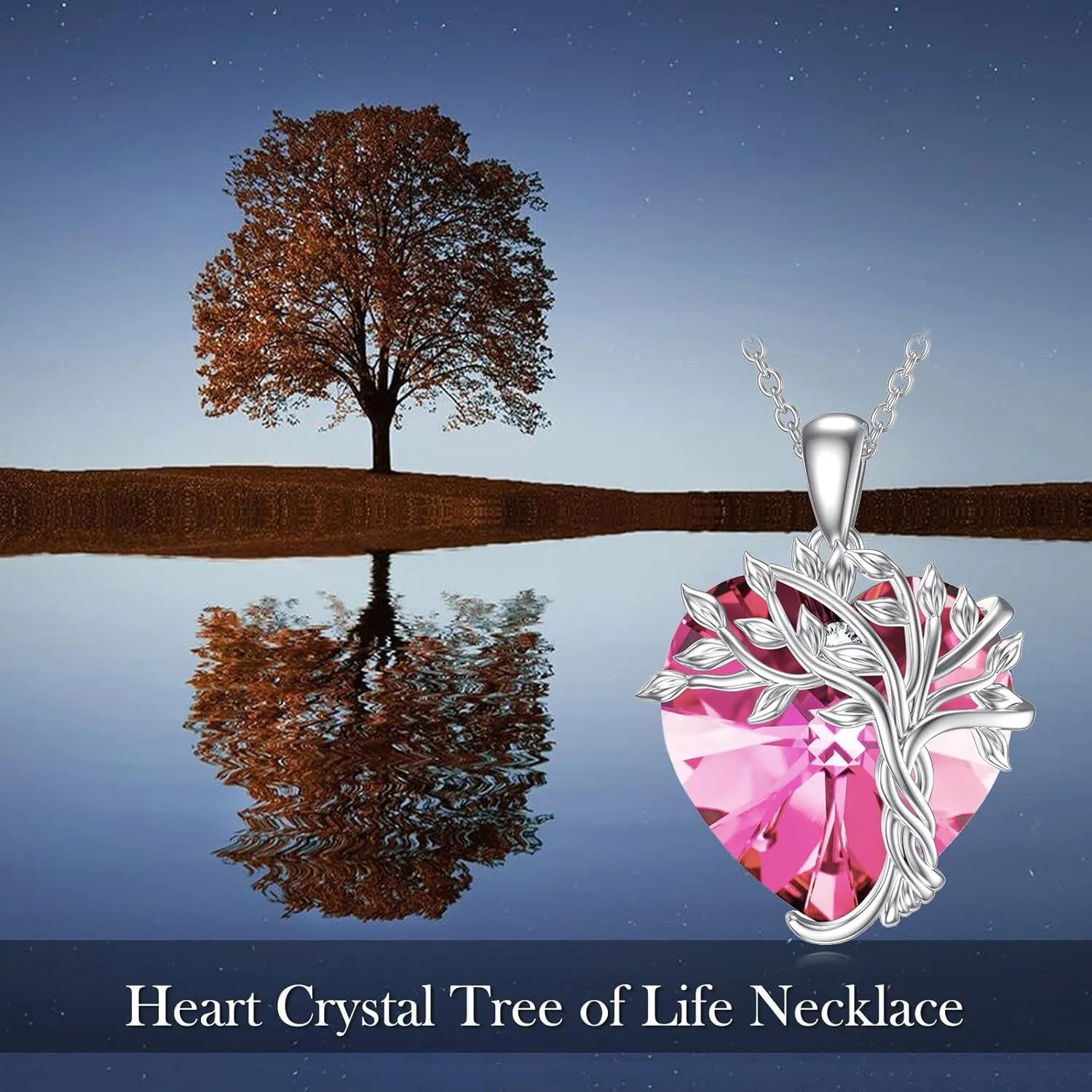 TOUPOP Heart Tree of Life for Necklace Women 925 Sterling Silver Family Tree Crystal Pendant Birthstone Jewelry Birthday Mothers Day Gifts for Mom Wife Her