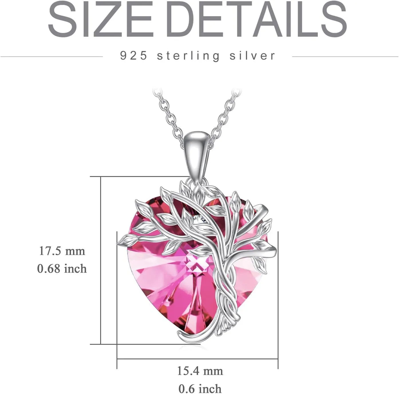 TOUPOP Heart Tree of Life for Necklace Women 925 Sterling Silver Family Tree Crystal Pendant Birthstone Jewelry Birthday Mothers Day Gifts for Mom Wife Her