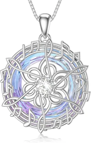 TOUPOP Music Lover Necklace for Women - S925 Sterling Silver Rotating Note Pendant With Blue Crystal - Musical Jewelry Gift for Her, Mom, Birthday