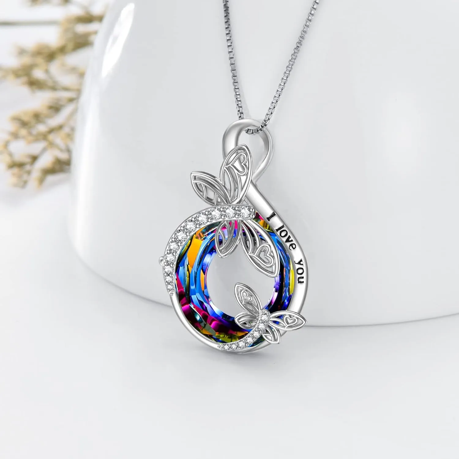 TOUPOP Sterling Silver Dragonfly/Butterfly Pendant Necklace with Crystal Birthday Christmas Jewelry Gifts for Women