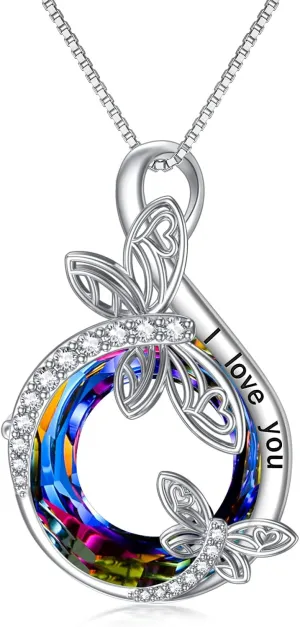 TOUPOP Sterling Silver Dragonfly/Butterfly Pendant Necklace with Crystal Birthday Christmas Jewelry Gifts for Women