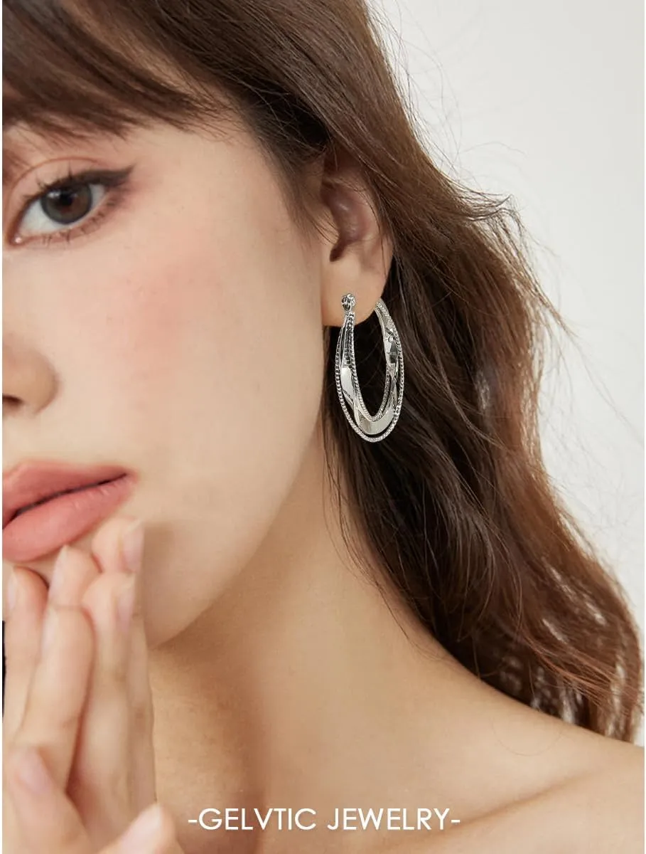 Trendy Statement Earrings for Women Chunky Silver Huggie Hoop Stud Earrings Cubic Zirconia Gold Plated Dainty Simple Large Geometric Triangle Exaggerated Earring Lightweight Minimalist Jewelry for Women Friend