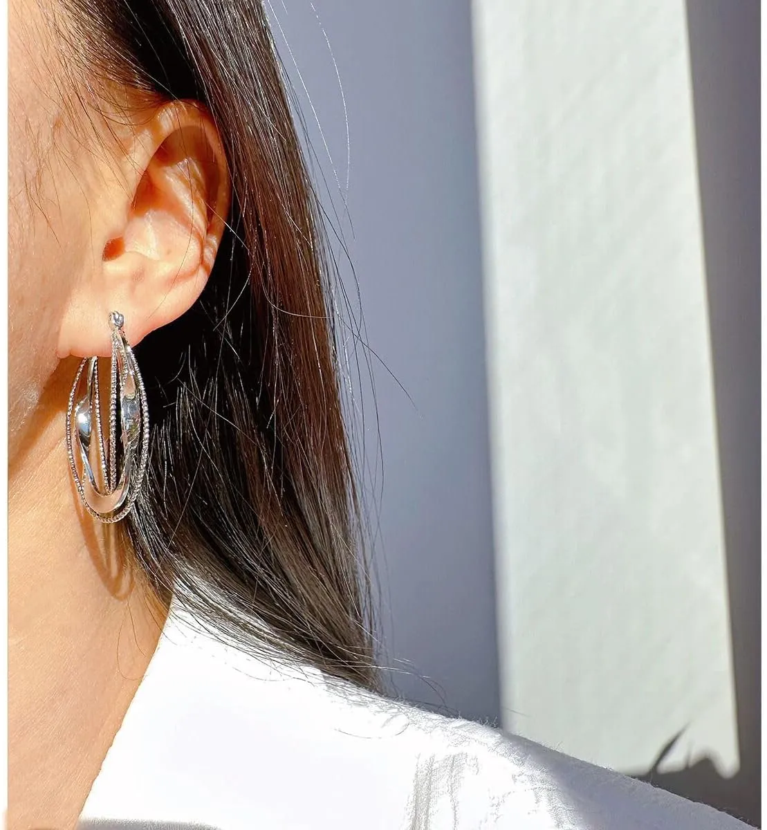 Trendy Statement Earrings for Women Chunky Silver Huggie Hoop Stud Earrings Cubic Zirconia Gold Plated Dainty Simple Large Geometric Triangle Exaggerated Earring Lightweight Minimalist Jewelry for Women Friend