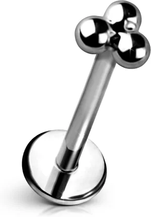 Tri-ball Flat Back Stud  Single Titanium Earring, Push Pin Design for Sensitive Ears  (Single Earring)