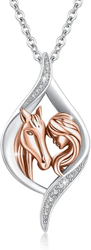 TRISHULA Horse Necklace for Women, Graduation Gift 925 Sterling Silver Girls with Horse Oxidation Pendant Horse Jewelry Gift for Mom Daughter Christmas Birthday