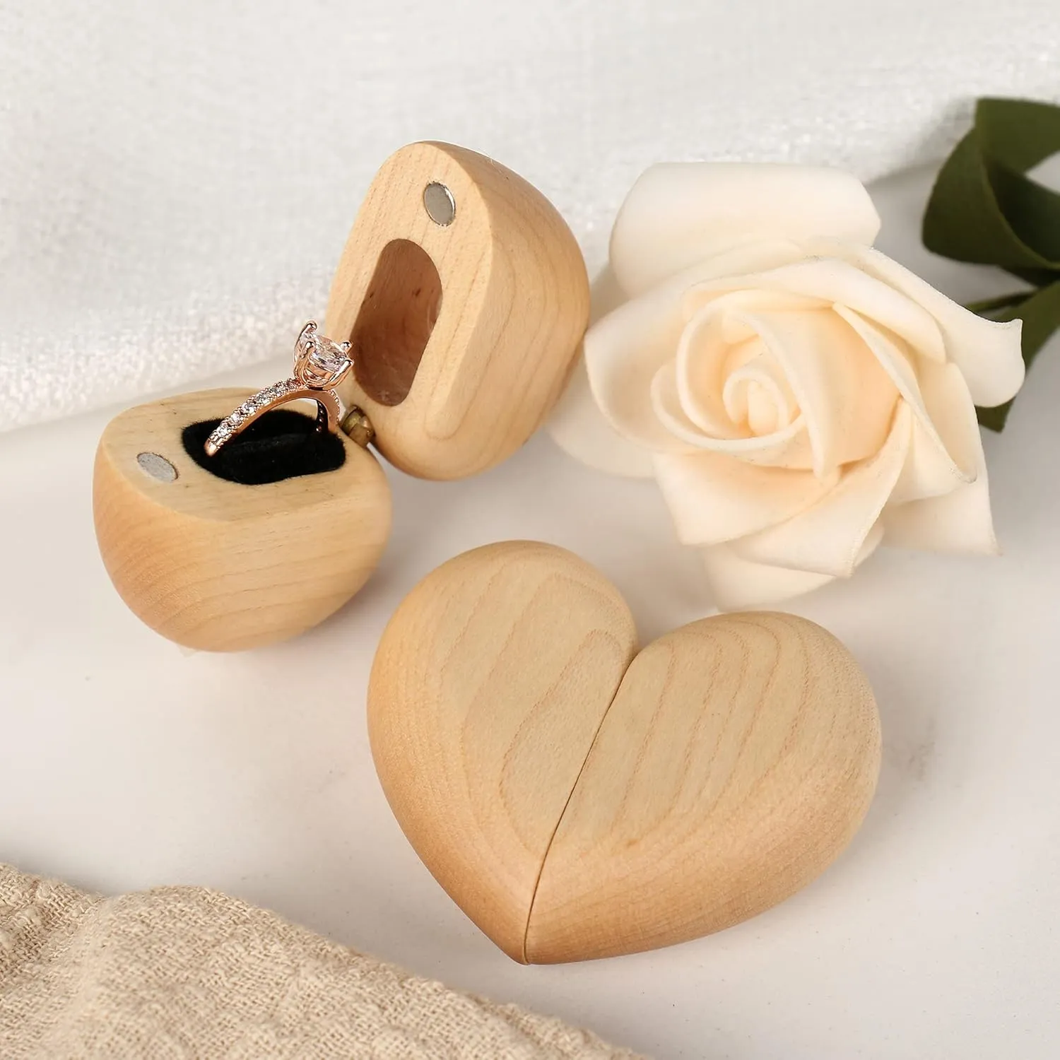 True Love Eternal Wooden Heart Shaped Ring Case for Wedding & Proposal