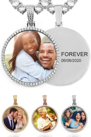 TUHE Hip Hop Custom Picture & Name Necklace Personalized 18K Gold Plated Iced Out Round Pendant Photo Necklace for Men Women Memory Charm Chain Necklace Customized with Text Engraving & Picture