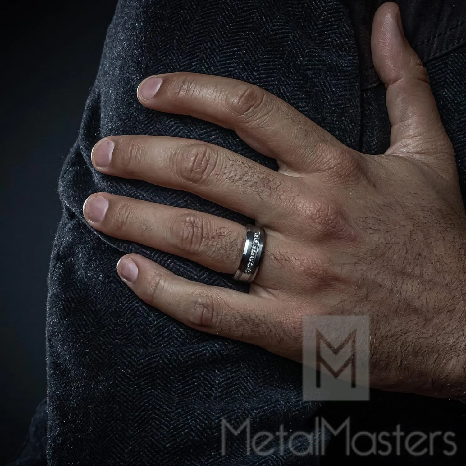 Tungsten Carbide Cubic Zirconia Pav Channel Men's Engagement Wedding Band Ring 8MM
