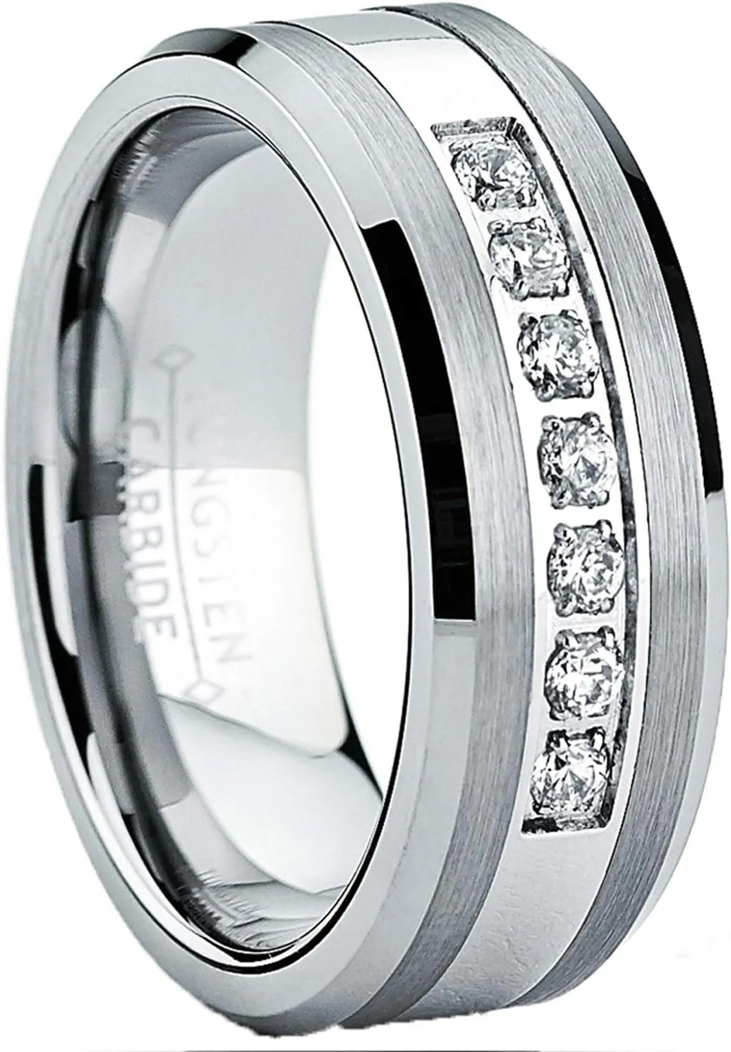 Tungsten Carbide Cubic Zirconia Pav Channel Men's Engagement Wedding Band Ring 8MM