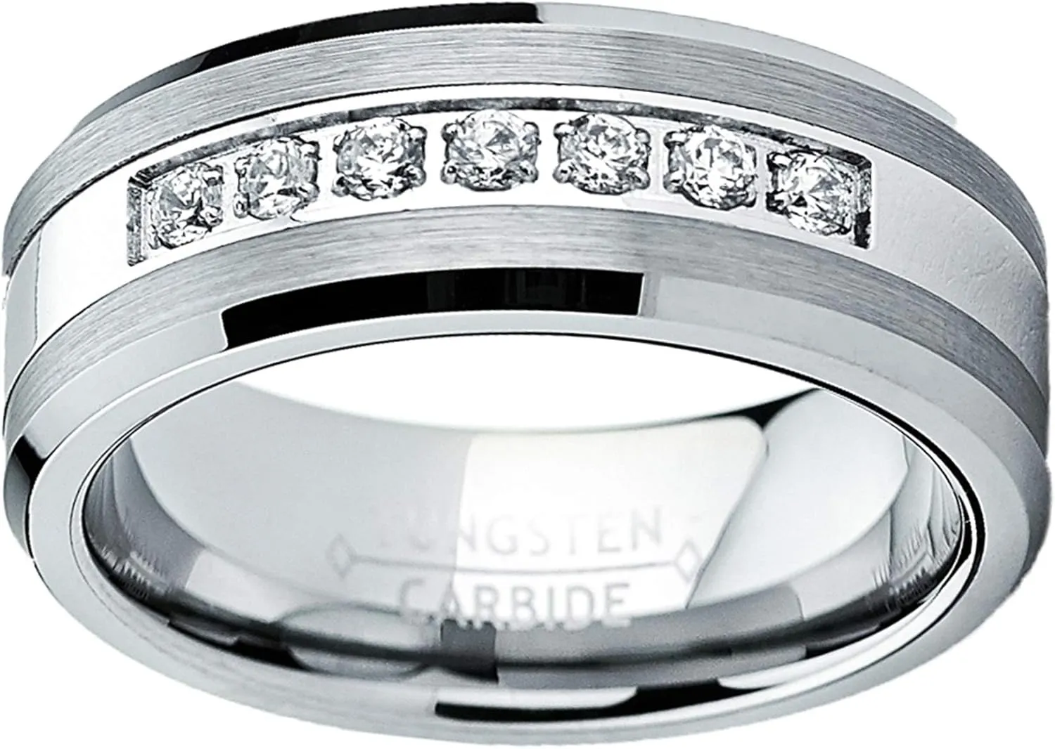 Tungsten Carbide Cubic Zirconia Pav Channel Men's Engagement Wedding Band Ring 8MM