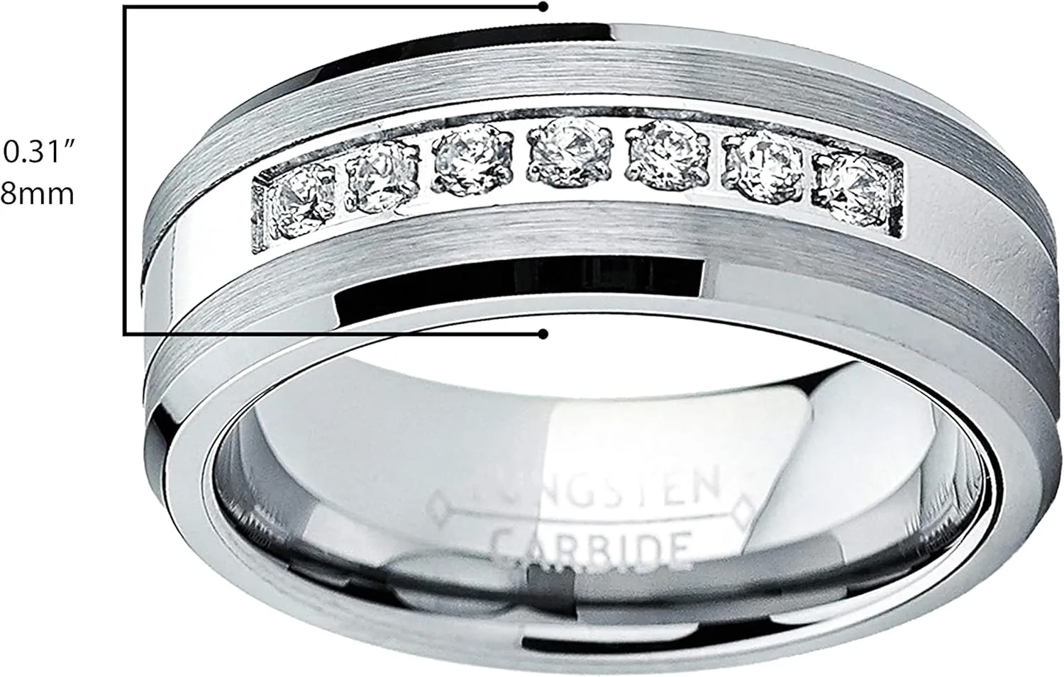 Tungsten Carbide Cubic Zirconia Pav Channel Men's Engagement Wedding Band Ring 8MM