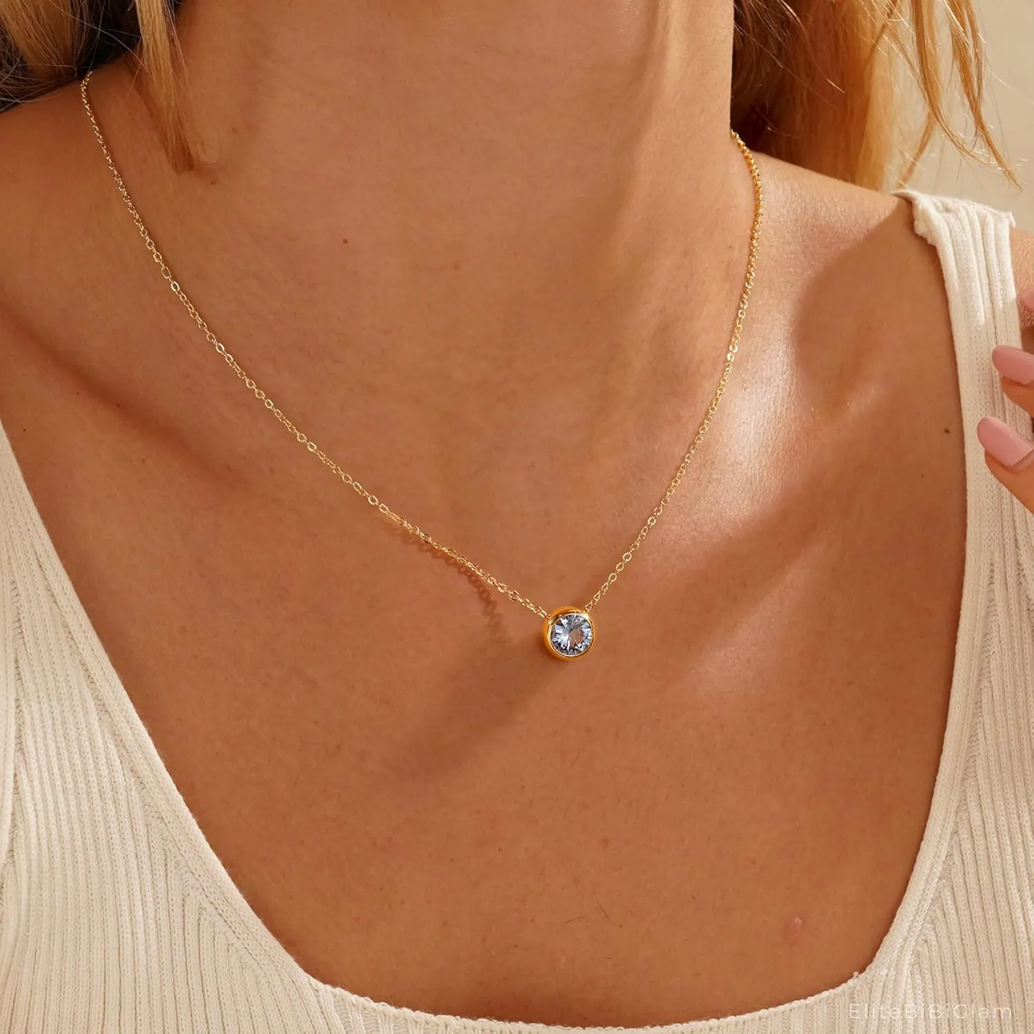 Turandoss Birthstone Necklace for Women, Dainty 14K Gold Plated Red Blue Green Diamond Emerald Birthstone Necklace 12 Month Birthstone Jewelry Birthday Gifts for Women Teen Girls