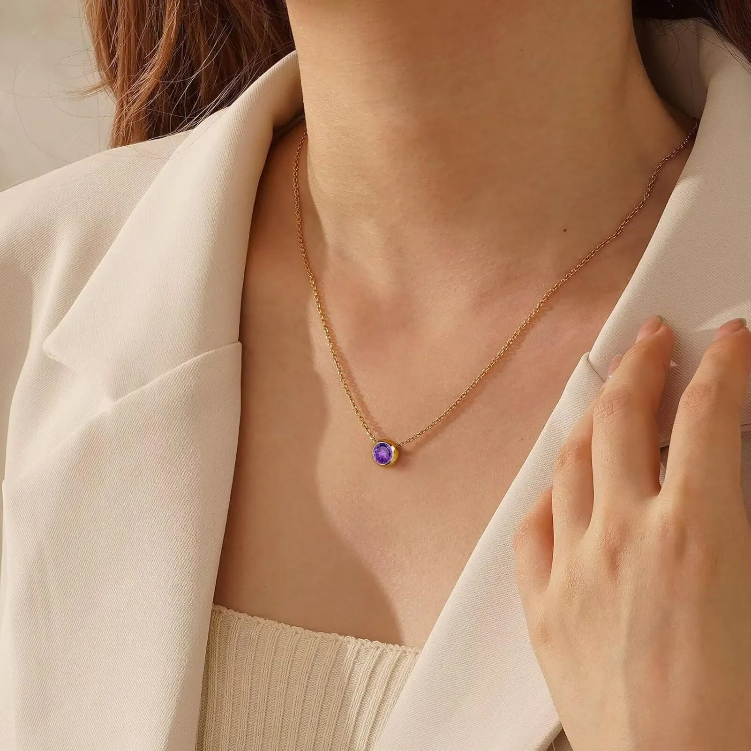Turandoss Birthstone Necklace for Women, Dainty 14K Gold Plated Red Blue Green Diamond Emerald Birthstone Necklace 12 Month Birthstone Jewelry Birthday Gifts for Women Teen Girls
