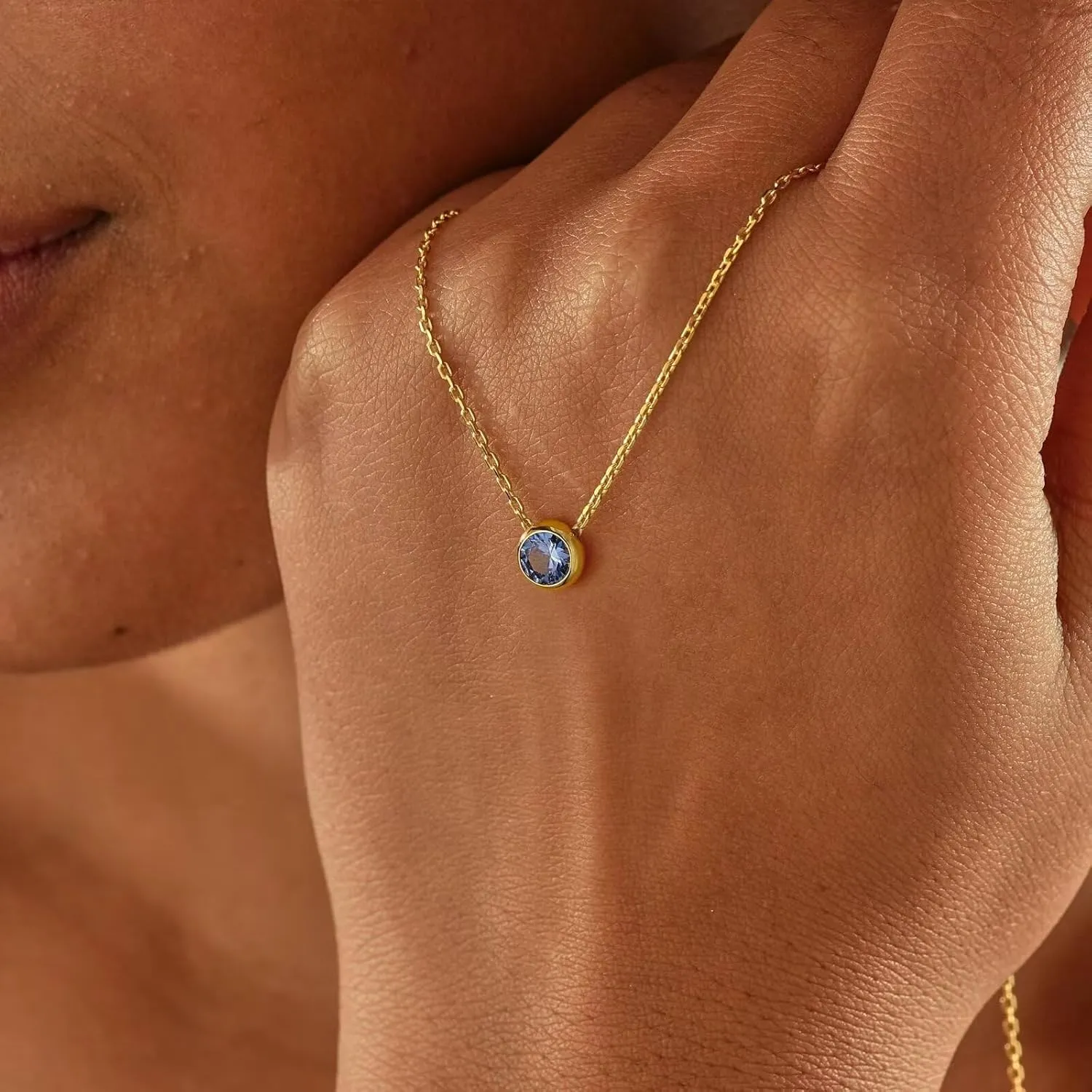 Turandoss Birthstone Necklace for Women, Dainty 14K Gold Plated Red Blue Green Diamond Emerald Birthstone Necklace 12 Month Birthstone Jewelry Birthday Gifts for Women Teen Girls