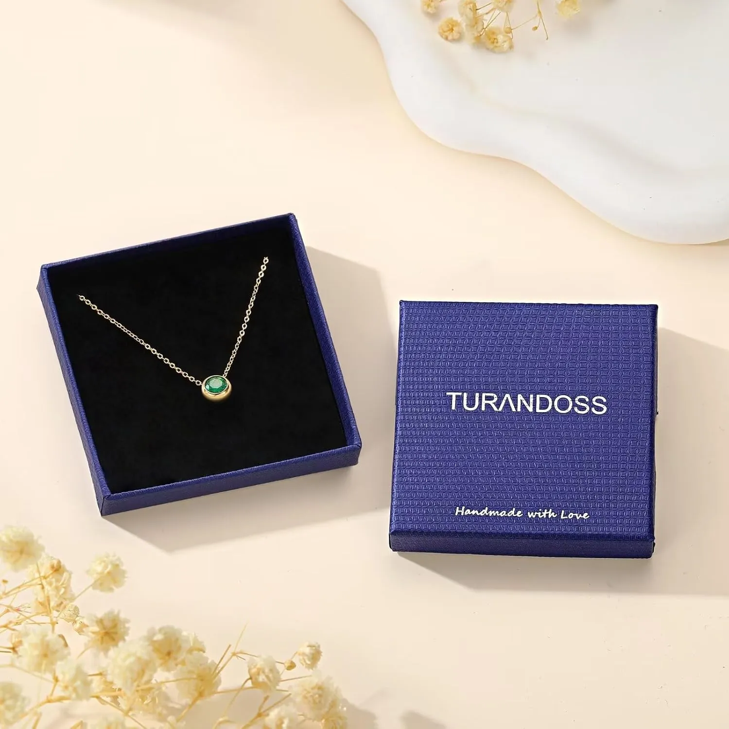 Turandoss Birthstone Necklace for Women, Dainty 14K Gold Plated Red Blue Green Diamond Emerald Birthstone Necklace 12 Month Birthstone Jewelry Birthday Gifts for Women Teen Girls