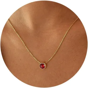Turandoss Birthstone Necklace for Women, Dainty 14K Gold Plated Red Blue Green Diamond Emerald Birthstone Necklace 12 Month Birthstone Jewelry Birthday Gifts for Women Teen Girls