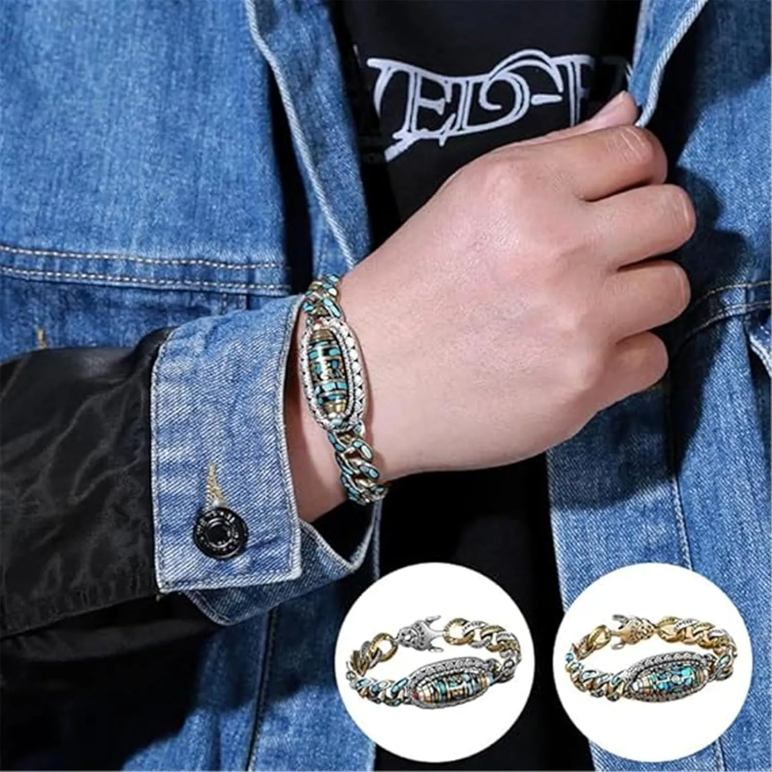 Turquoise Six-character Mantra Nine-eyed Dzi Bead Bracelet, Tibetan Style Transfer Rotating Meditation Bracelet, Meditation Luck Amulet Bracelet, Feng Shui Amulet Bracelet