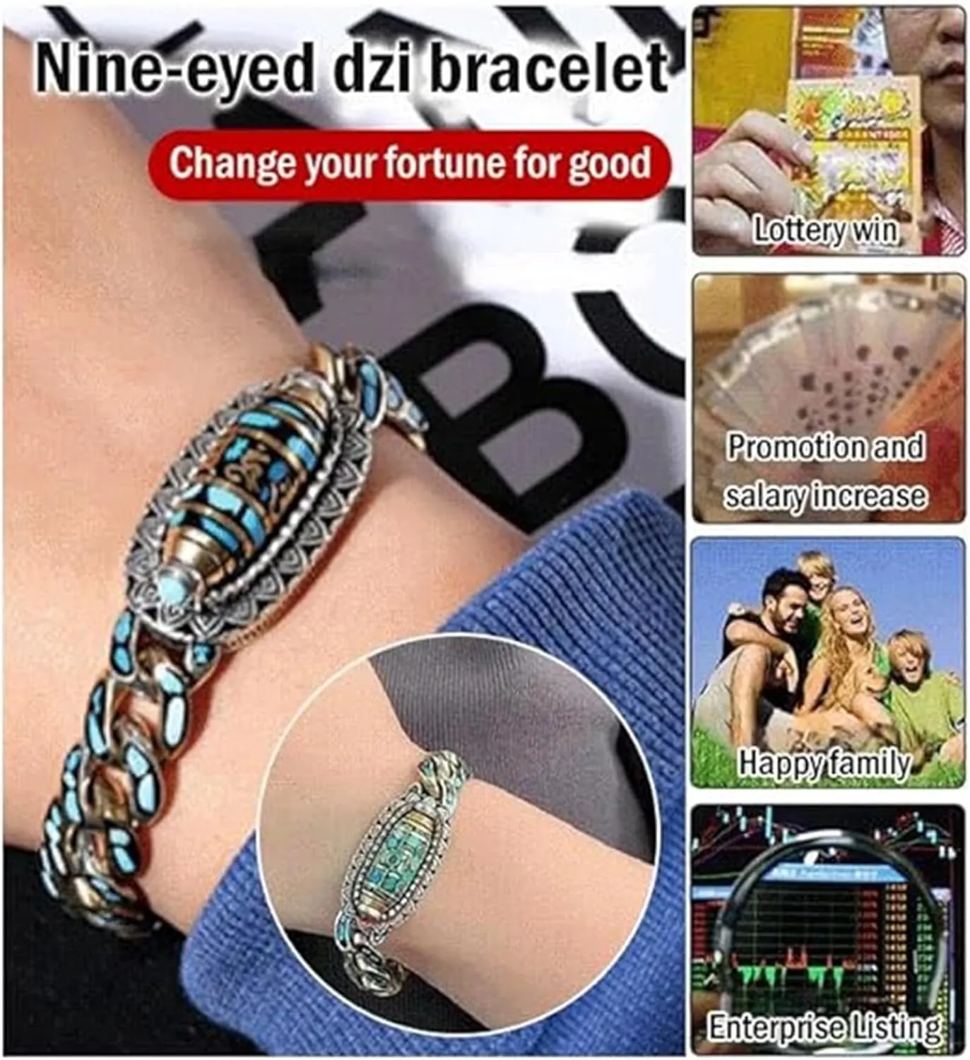 Turquoise Six-character Mantra Nine-eyed Dzi Bead Bracelet, Tibetan Style Transfer Rotating Meditation Bracelet, Meditation Luck Amulet Bracelet, Feng Shui Amulet Bracelet